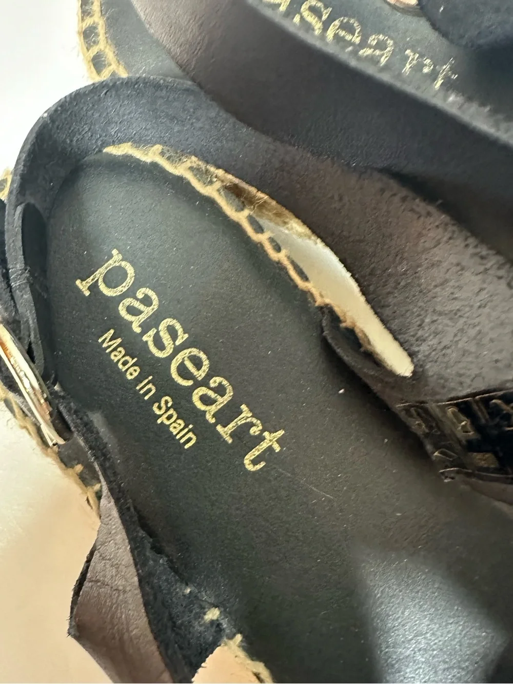 PAEART Women's 39 Black Leather Strap Espadrilles